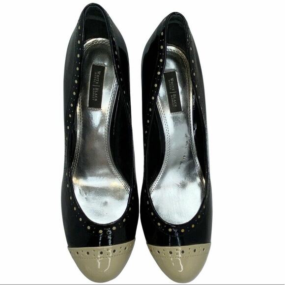 White House Black Market Benna Black/Tan Spectator Heels Size 9.5M Women's - Picture 4 of 11